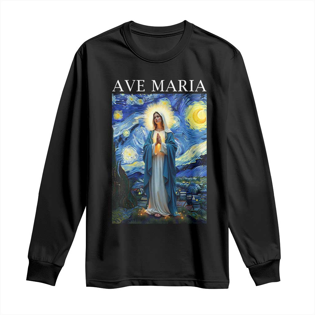 Virgin Mary Starry Night Long Sleeve Shirt Mother of Christ Catholic - Wonder Print Shop