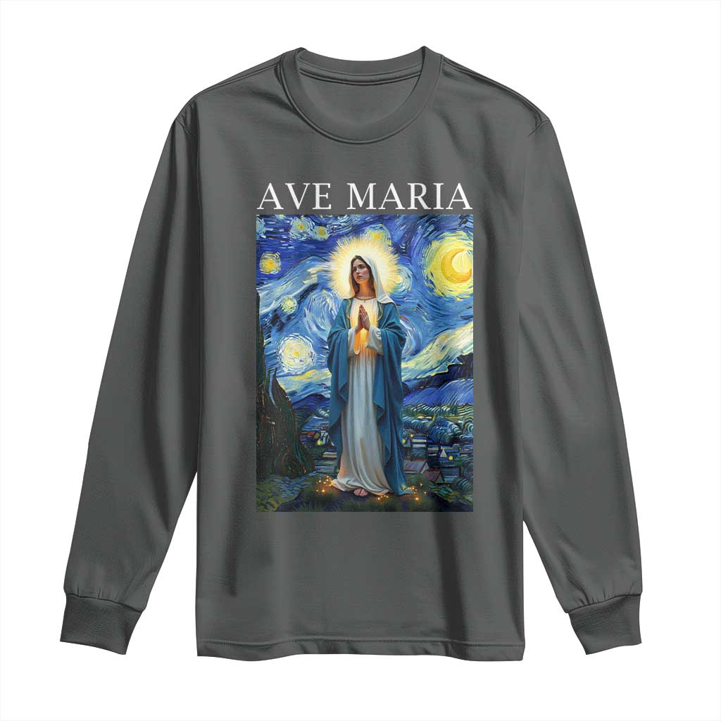 Virgin Mary Starry Night Long Sleeve Shirt Mother of Christ Catholic - Wonder Print Shop