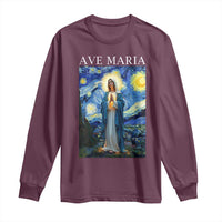 Virgin Mary Starry Night Long Sleeve Shirt Mother of Christ Catholic - Wonder Print Shop