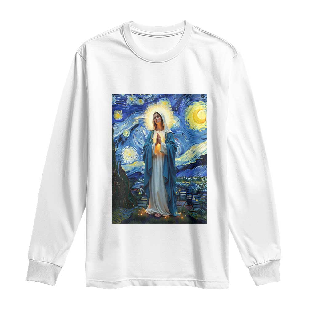 Virgin Mary Starry Night Long Sleeve Shirt Mother of Christ Catholic - Wonder Print Shop