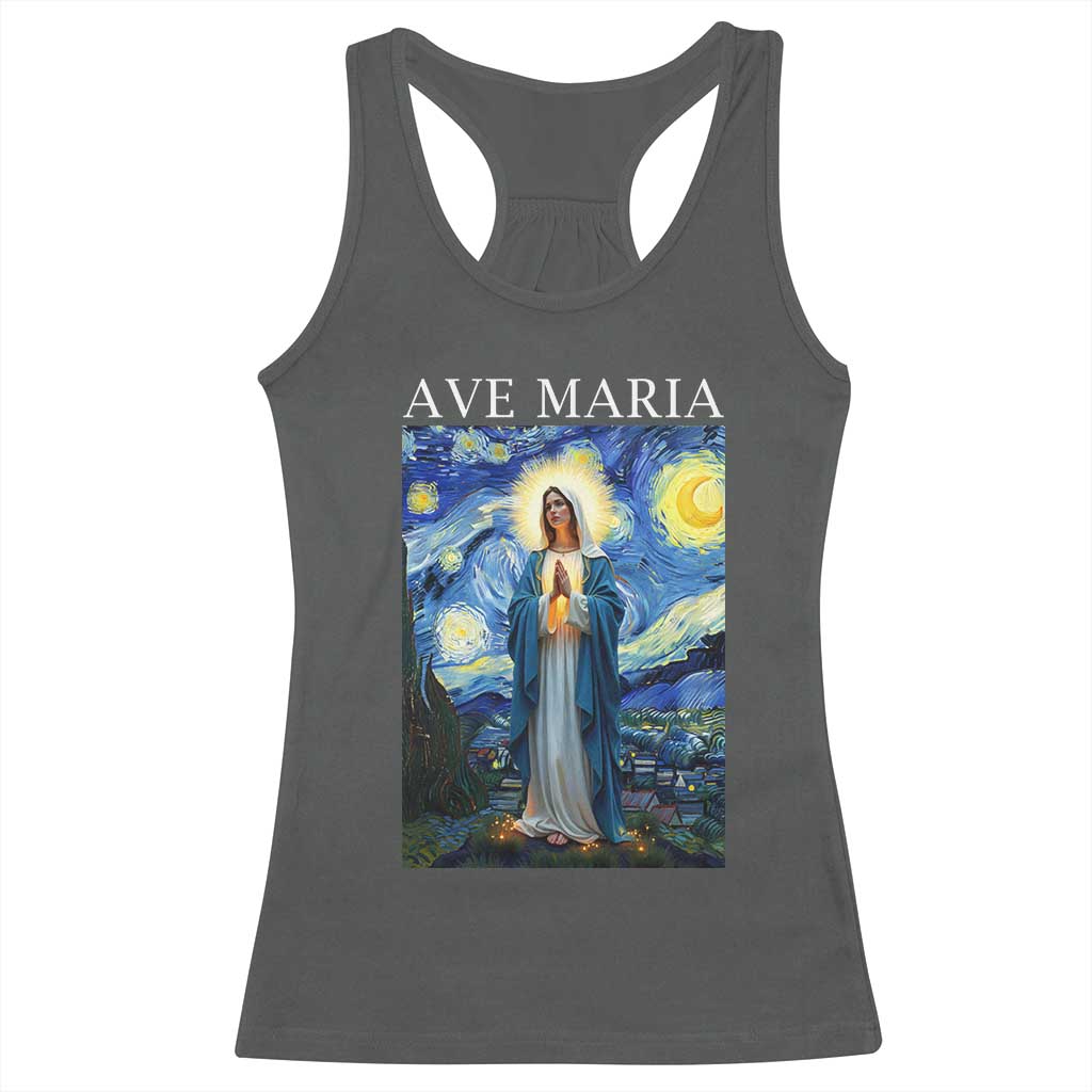 Virgin Mary Starry Night Racerback Tank Top Mother of Christ Catholic - Wonder Print Shop