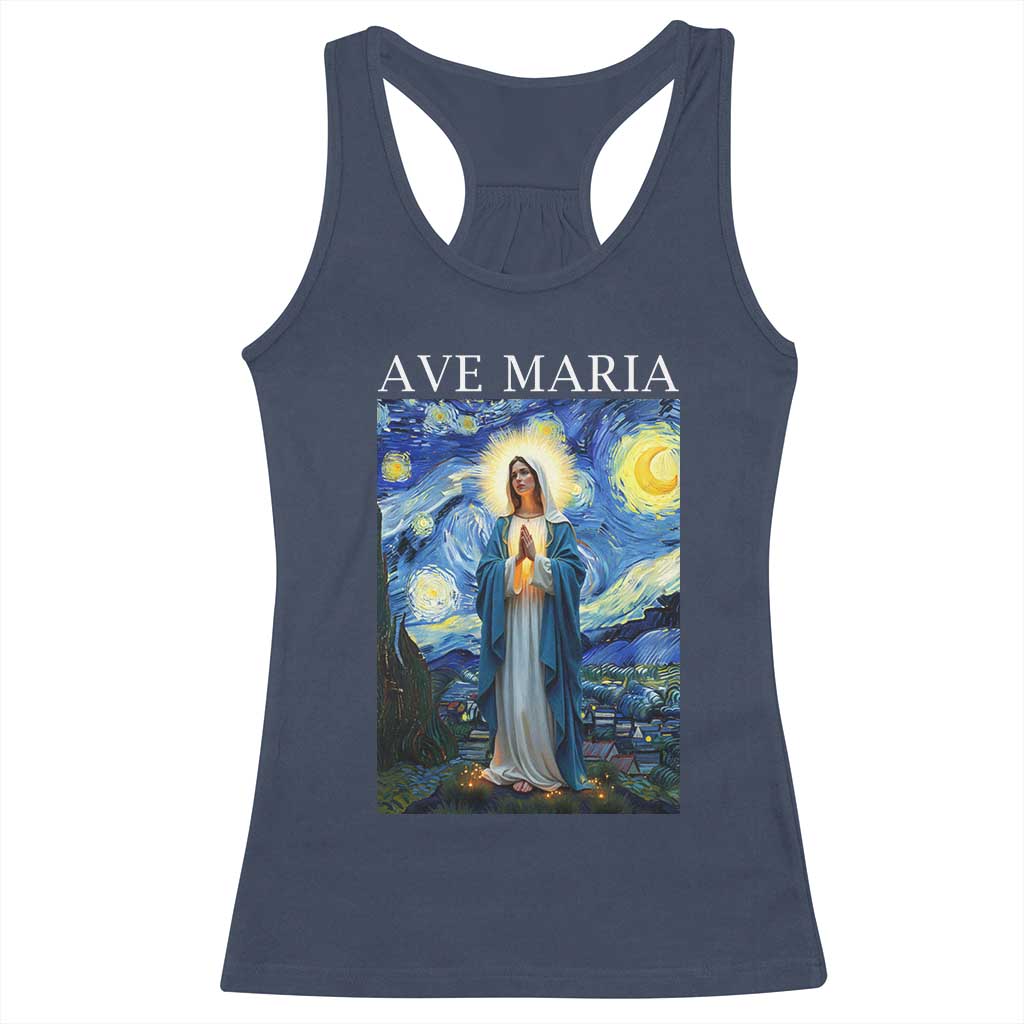 Virgin Mary Starry Night Racerback Tank Top Mother of Christ Catholic - Wonder Print Shop