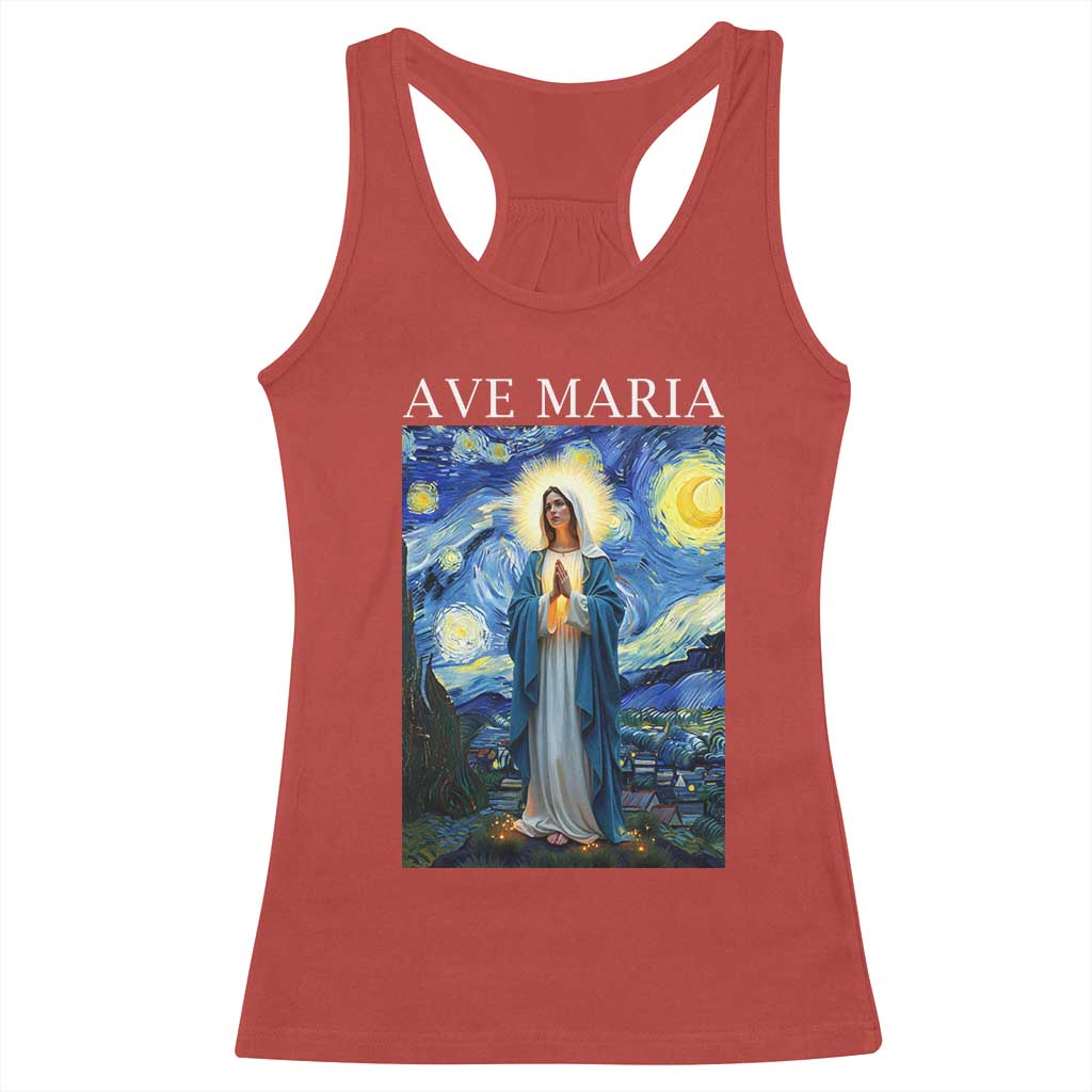 Virgin Mary Starry Night Racerback Tank Top Mother of Christ Catholic - Wonder Print Shop