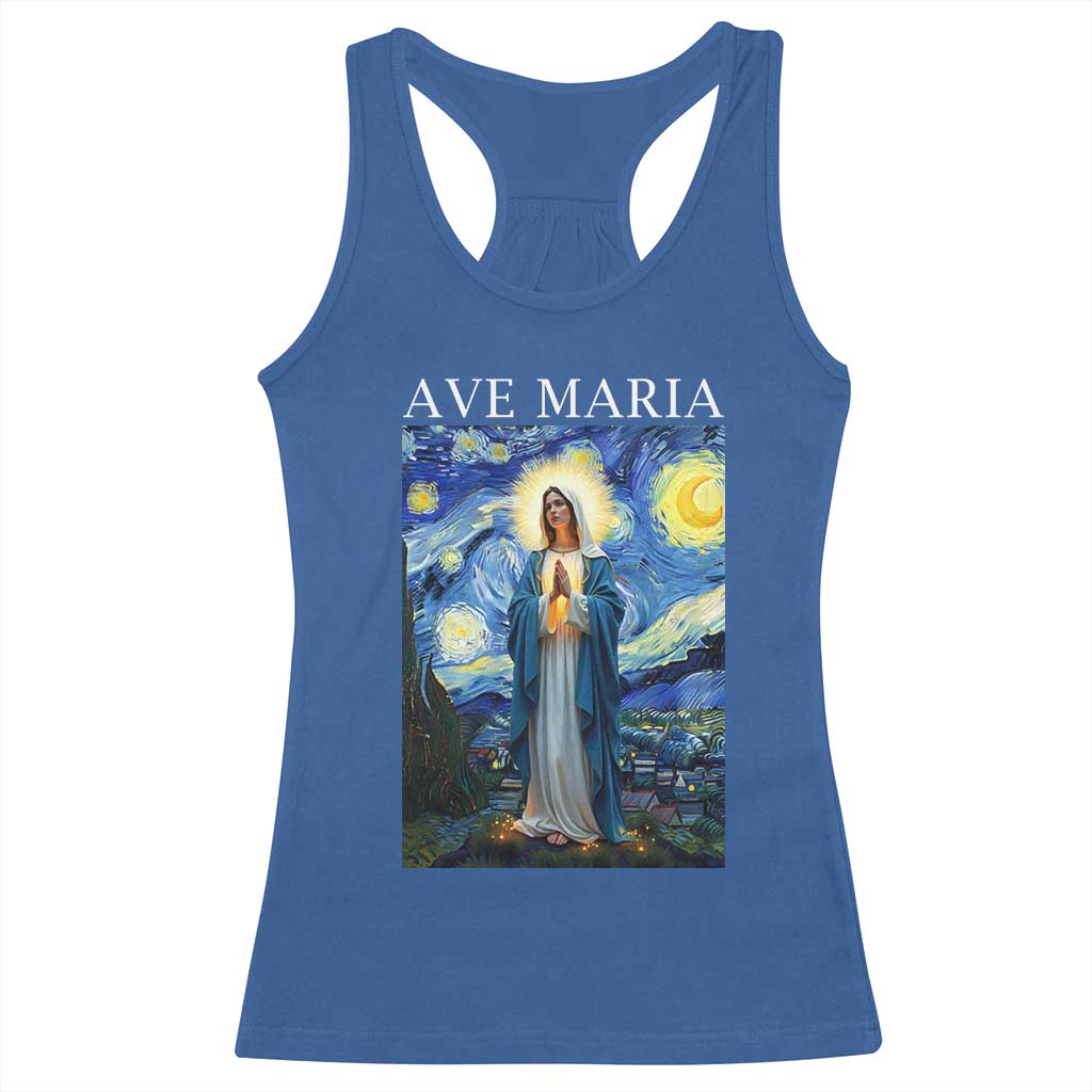 Virgin Mary Starry Night Racerback Tank Top Mother of Christ Catholic - Wonder Print Shop