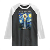 Virgin Mary Starry Night Raglan Shirt Mother of Christ Catholic - Wonder Print Shop