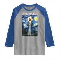 Virgin Mary Starry Night Raglan Shirt Mother of Christ Catholic - Wonder Print Shop