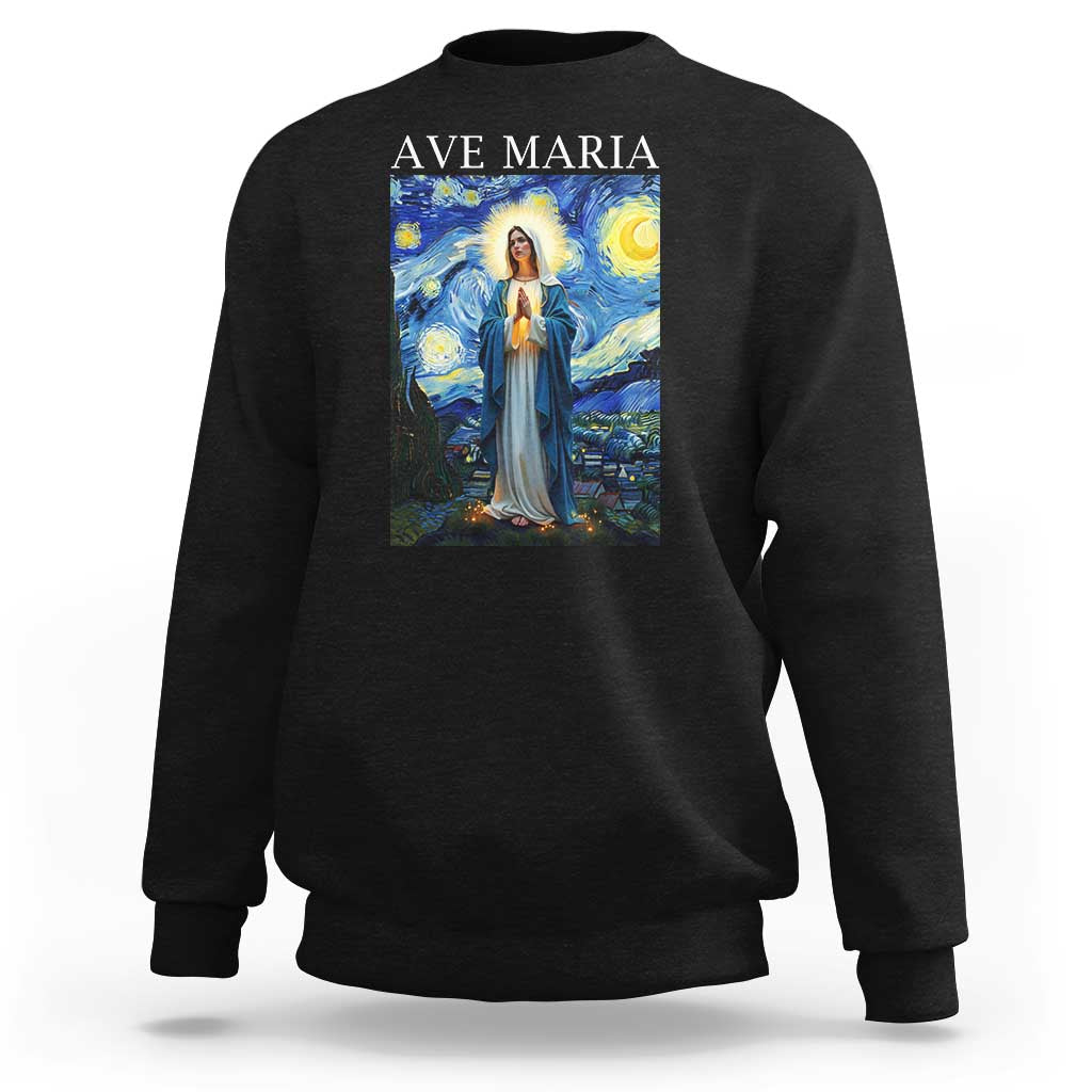 Virgin Mary Starry Night Sweatshirt Mother of Christ Catholic - Wonder Print Shop