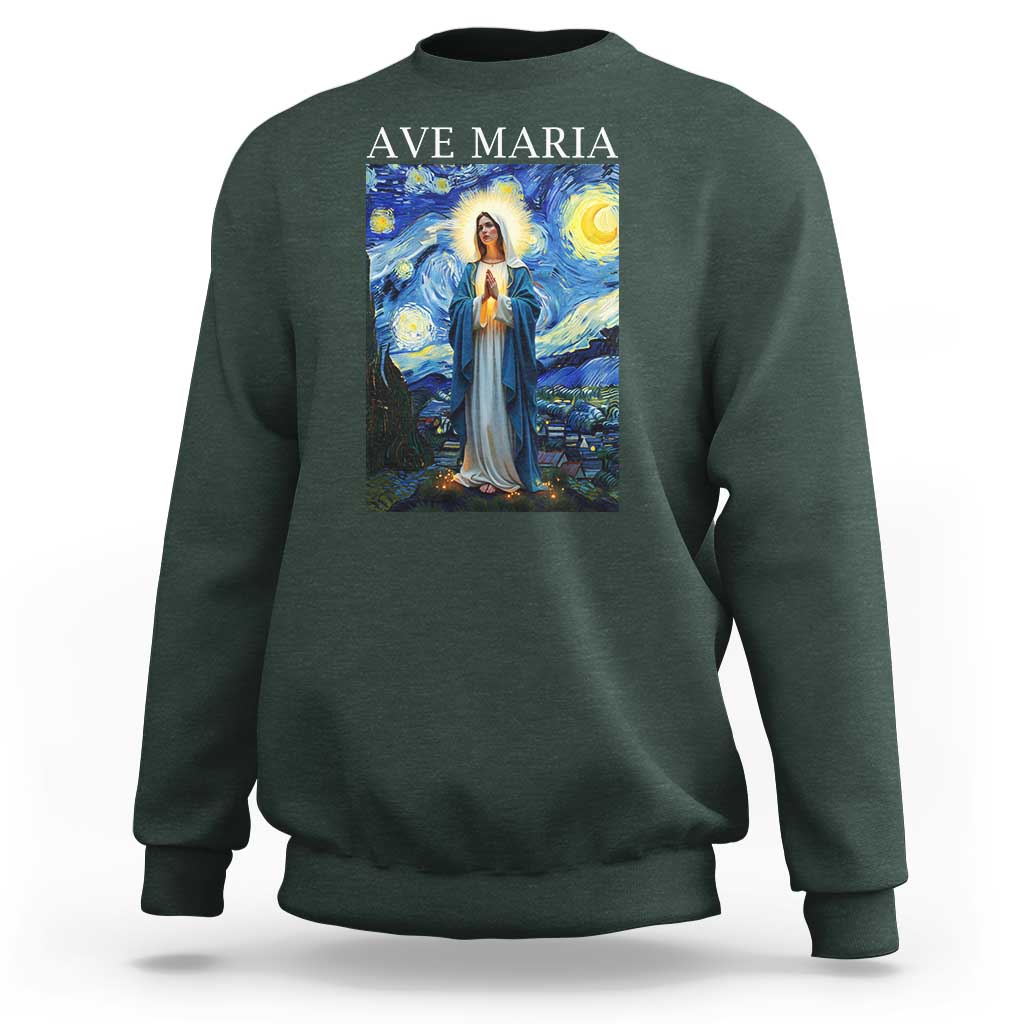Virgin Mary Starry Night Sweatshirt Mother of Christ Catholic - Wonder Print Shop