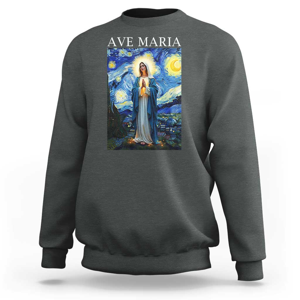 Virgin Mary Starry Night Sweatshirt Mother of Christ Catholic - Wonder Print Shop