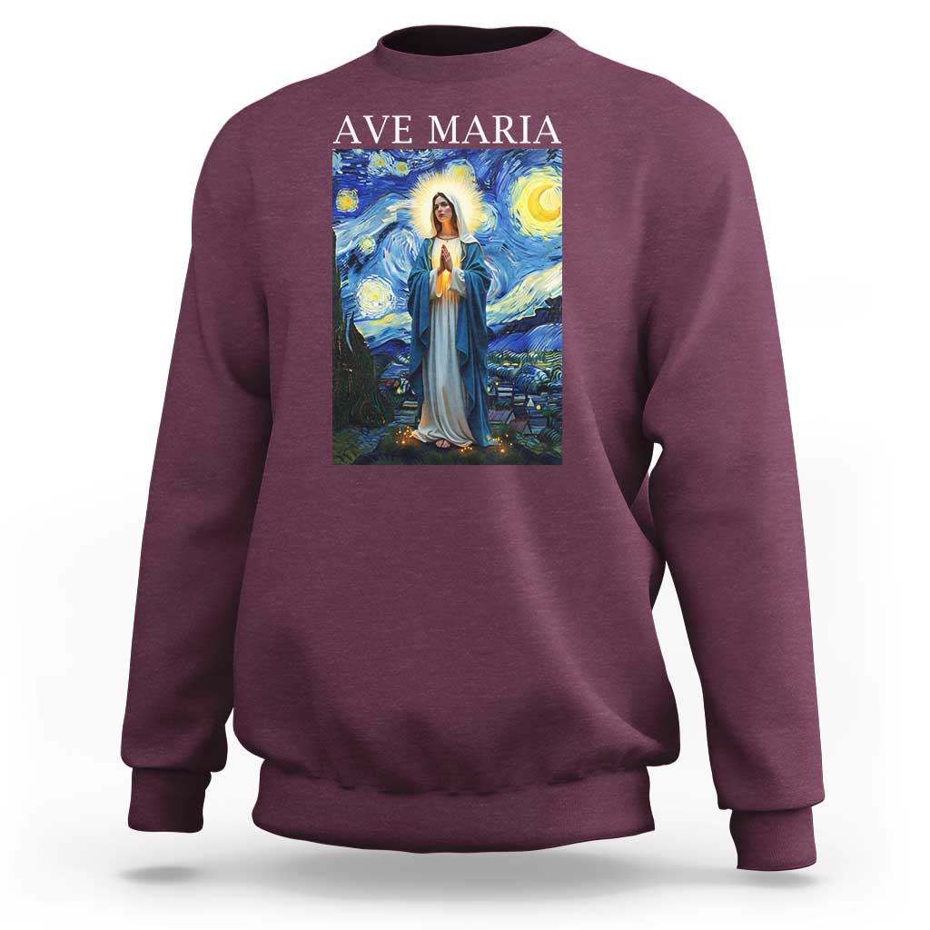 Virgin Mary Starry Night Sweatshirt Mother of Christ Catholic - Wonder Print Shop