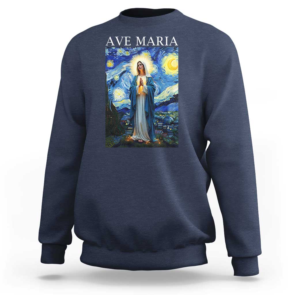 Virgin Mary Starry Night Sweatshirt Mother of Christ Catholic - Wonder Print Shop
