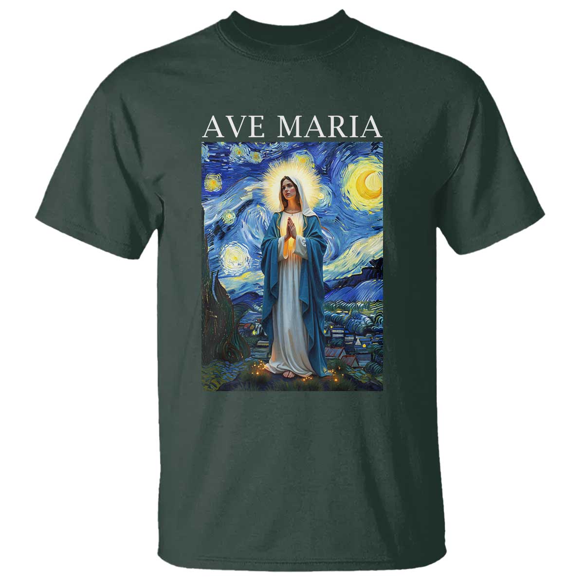 Virgin Mary Starry Night T Shirt Mother of Christ Catholic - Wonder Print Shop