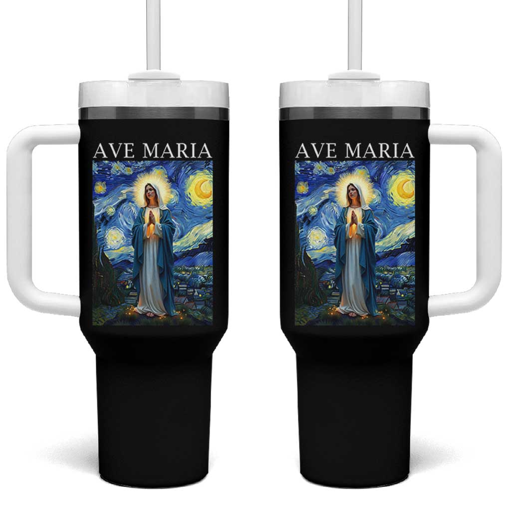 Virgin Mary Starry Night Tumbler With Handle Mother of Christ Catholic - Wonder Print Shop