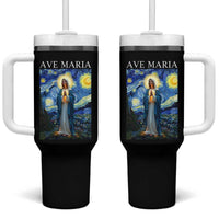Virgin Mary Starry Night Tumbler With Handle Mother of Christ Catholic - Wonder Print Shop