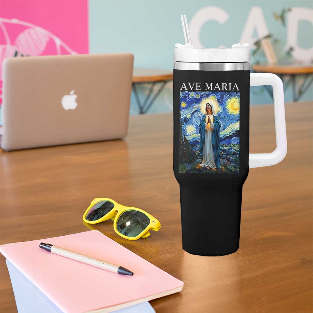 Virgin Mary Starry Night Tumbler With Handle Mother of Christ Catholic - Wonder Print Shop