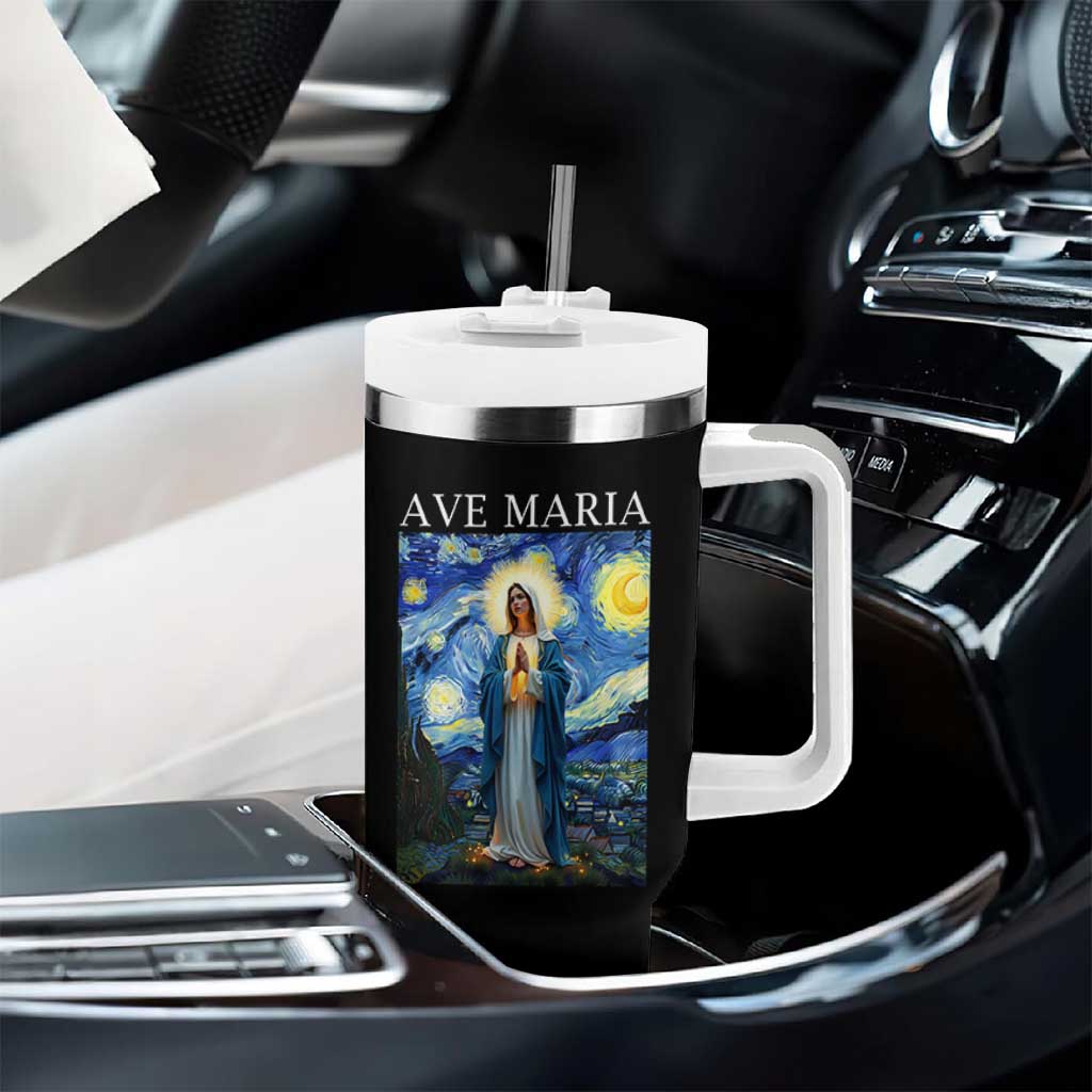 Virgin Mary Starry Night Tumbler With Handle Mother of Christ Catholic - Wonder Print Shop