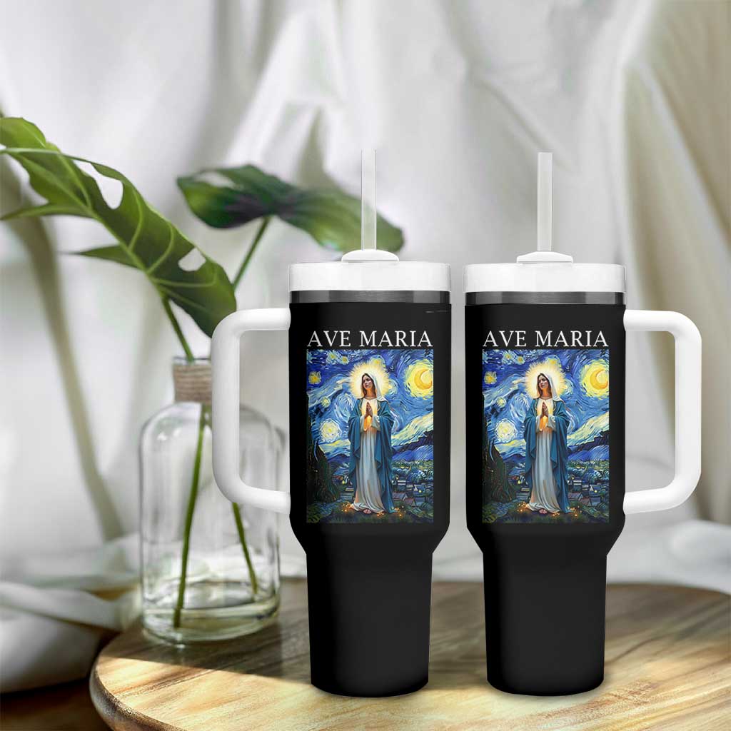 Virgin Mary Starry Night Tumbler With Handle Mother of Christ Catholic - Wonder Print Shop