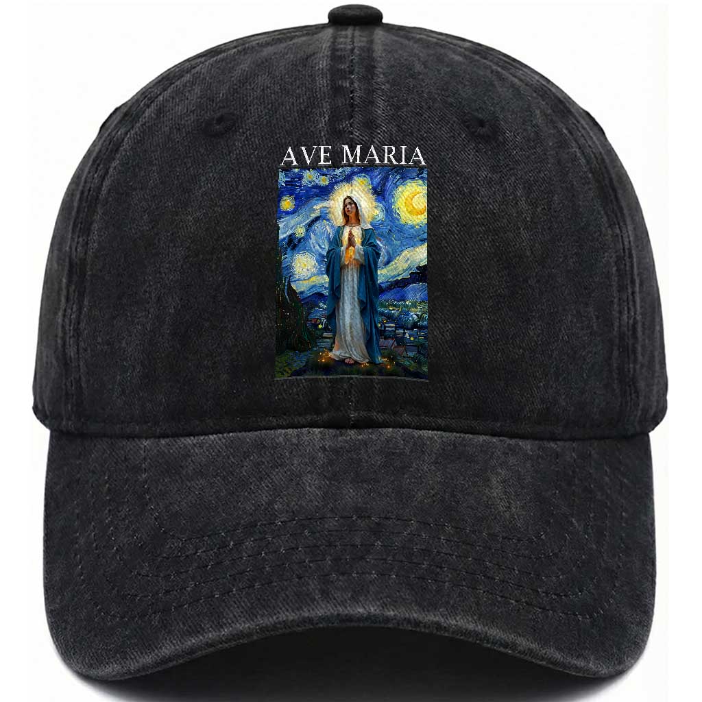 Virgin Mary Starry Night Washed Cotton Baseball Cap Mother of Christ Catholic