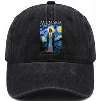 Virgin Mary Starry Night Washed Cotton Baseball Cap Mother of Christ Catholic