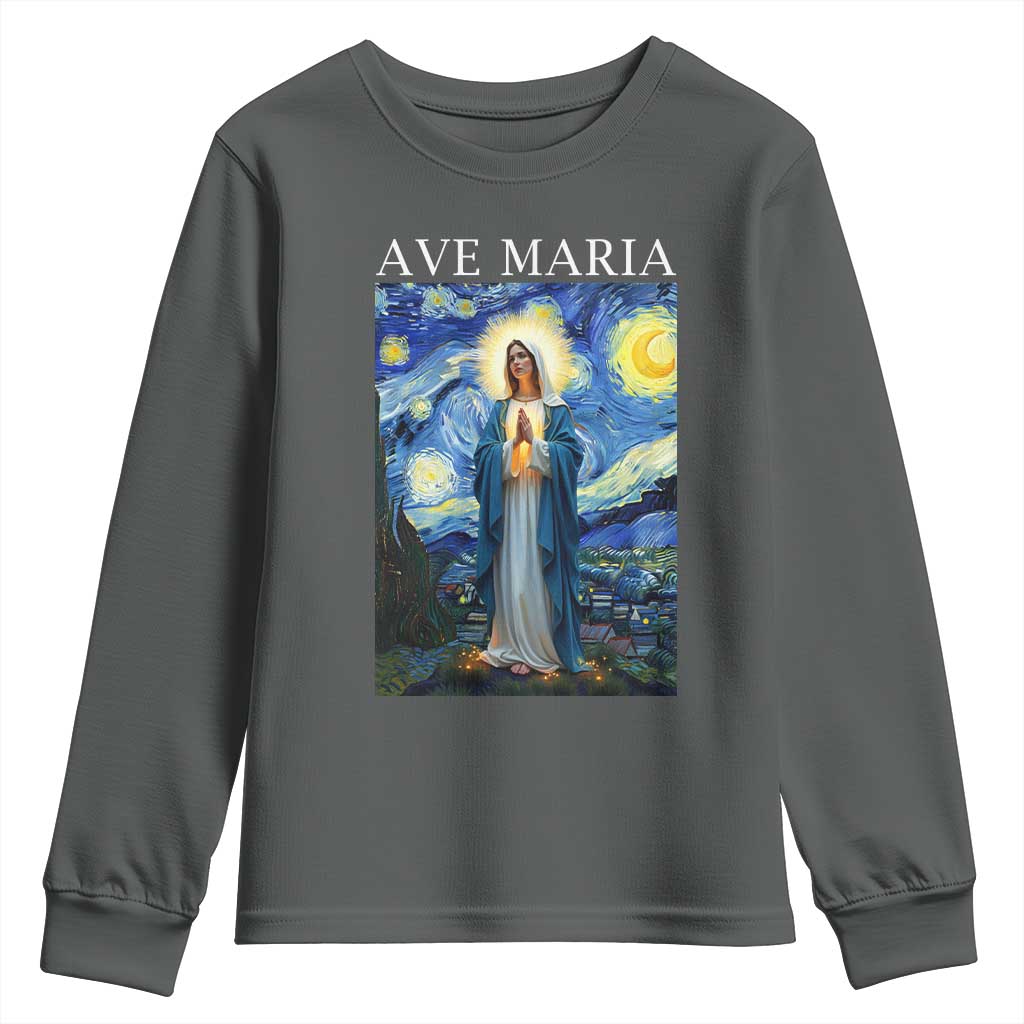 Virgin Mary Starry Night Youth Sweatshirt Mother of Christ Catholic - Wonder Print Shop