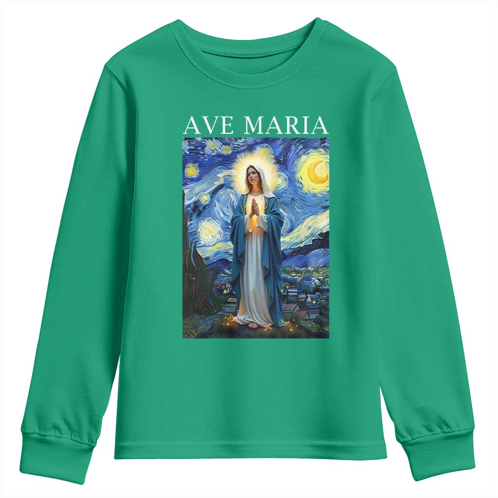 Virgin Mary Starry Night Youth Sweatshirt Mother of Christ Catholic - Wonder Print Shop