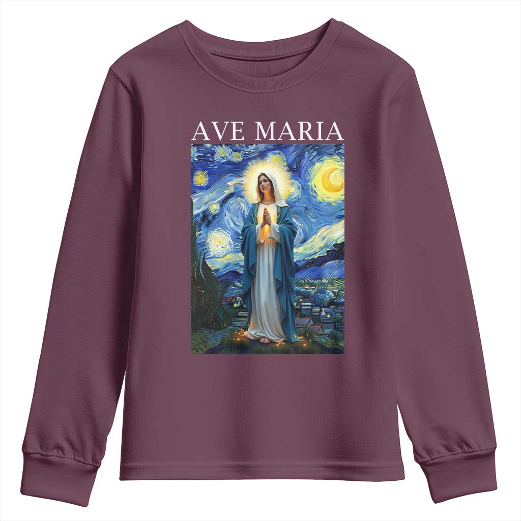 Virgin Mary Starry Night Youth Sweatshirt Mother of Christ Catholic - Wonder Print Shop