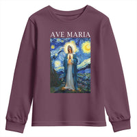 Virgin Mary Starry Night Youth Sweatshirt Mother of Christ Catholic - Wonder Print Shop
