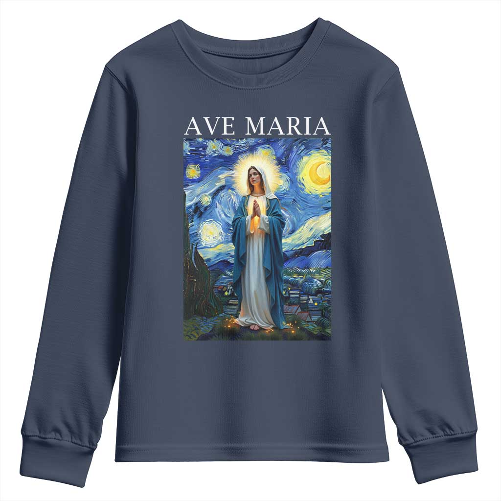 Virgin Mary Starry Night Youth Sweatshirt Mother of Christ Catholic - Wonder Print Shop