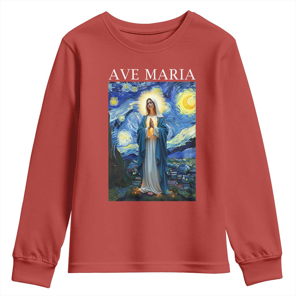 Virgin Mary Starry Night Youth Sweatshirt Mother of Christ Catholic - Wonder Print Shop