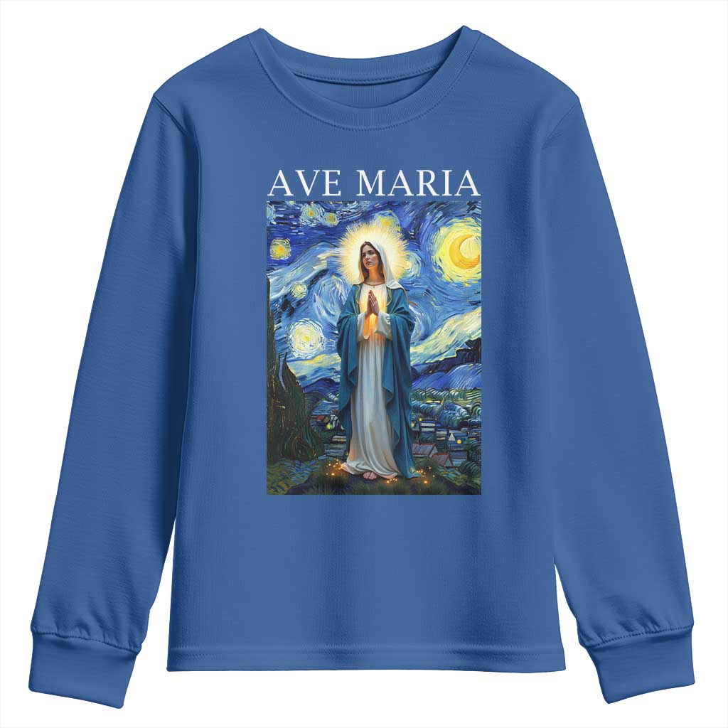 Virgin Mary Starry Night Youth Sweatshirt Mother of Christ Catholic - Wonder Print Shop