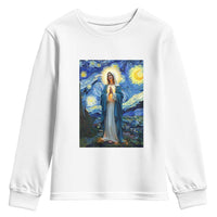 Virgin Mary Starry Night Youth Sweatshirt Mother of Christ Catholic - Wonder Print Shop
