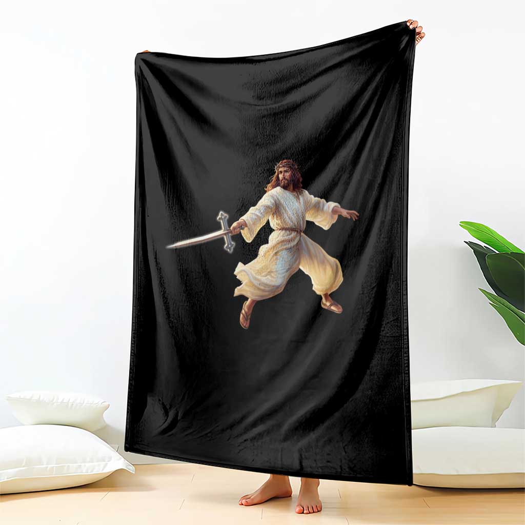 Funny Fencing Jesus Throw Blanket Combat Sport Christan Lover - Wonder Print Shop