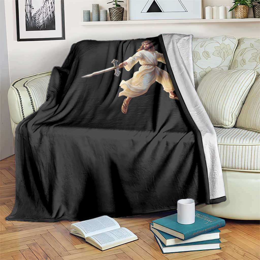 Funny Fencing Jesus Throw Blanket Combat Sport Christan Lover - Wonder Print Shop