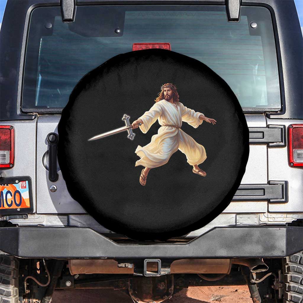 Funny Fencing Jesus Spare Tire Cover Combat Sport Christan Lover - Wonder Print Shop