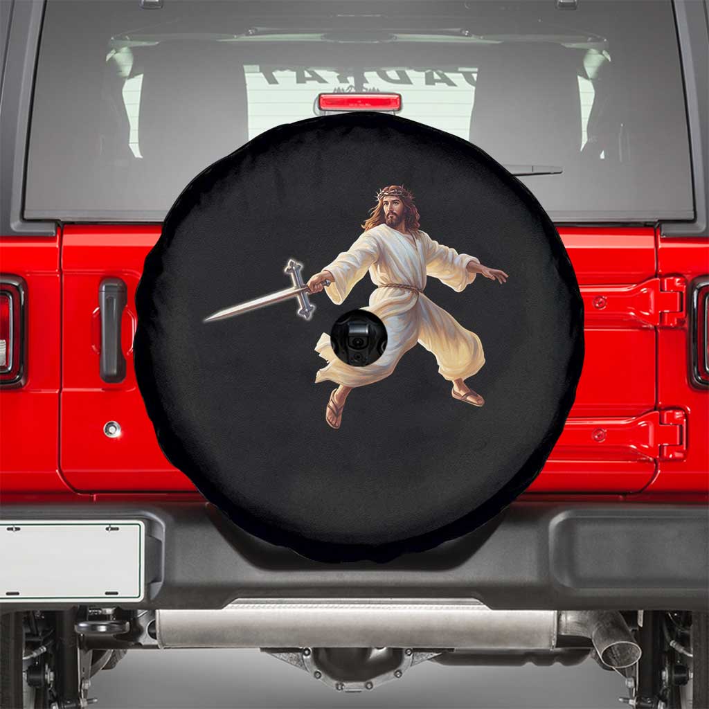 Funny Fencing Jesus Spare Tire Cover Combat Sport Christan Lover - Wonder Print Shop