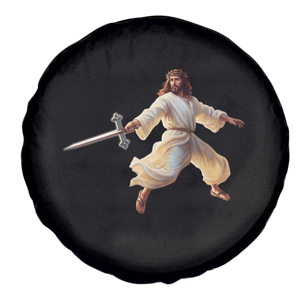 Funny Fencing Jesus Spare Tire Cover Combat Sport Christan Lover - Wonder Print Shop