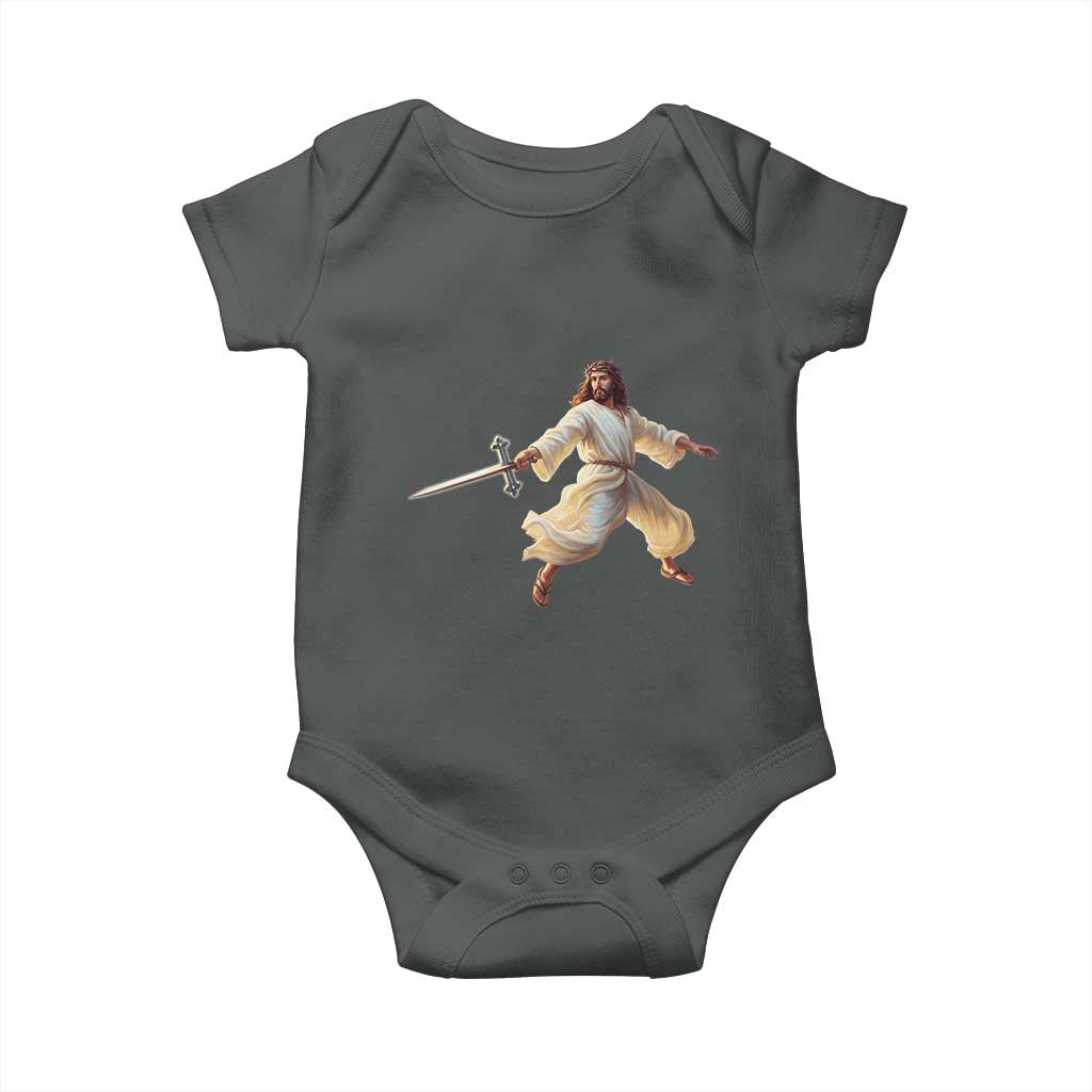 Funny Fencing Jesus Baby Onesie Combat Sport Christan Lover - Wonder Print Shop
