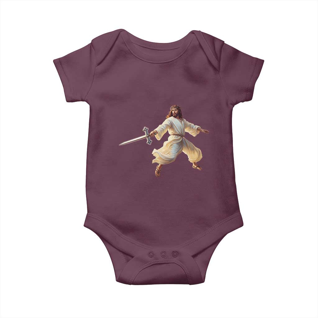 Funny Fencing Jesus Baby Onesie Combat Sport Christan Lover - Wonder Print Shop