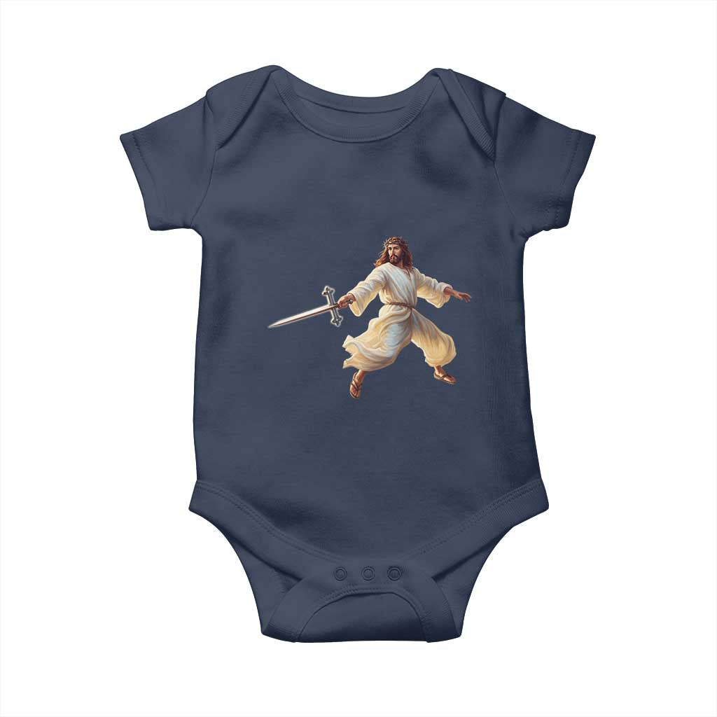 Funny Fencing Jesus Baby Onesie Combat Sport Christan Lover - Wonder Print Shop