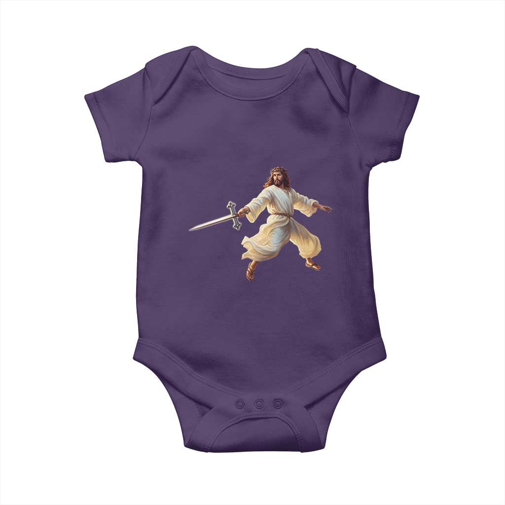 Funny Fencing Jesus Baby Onesie Combat Sport Christan Lover - Wonder Print Shop