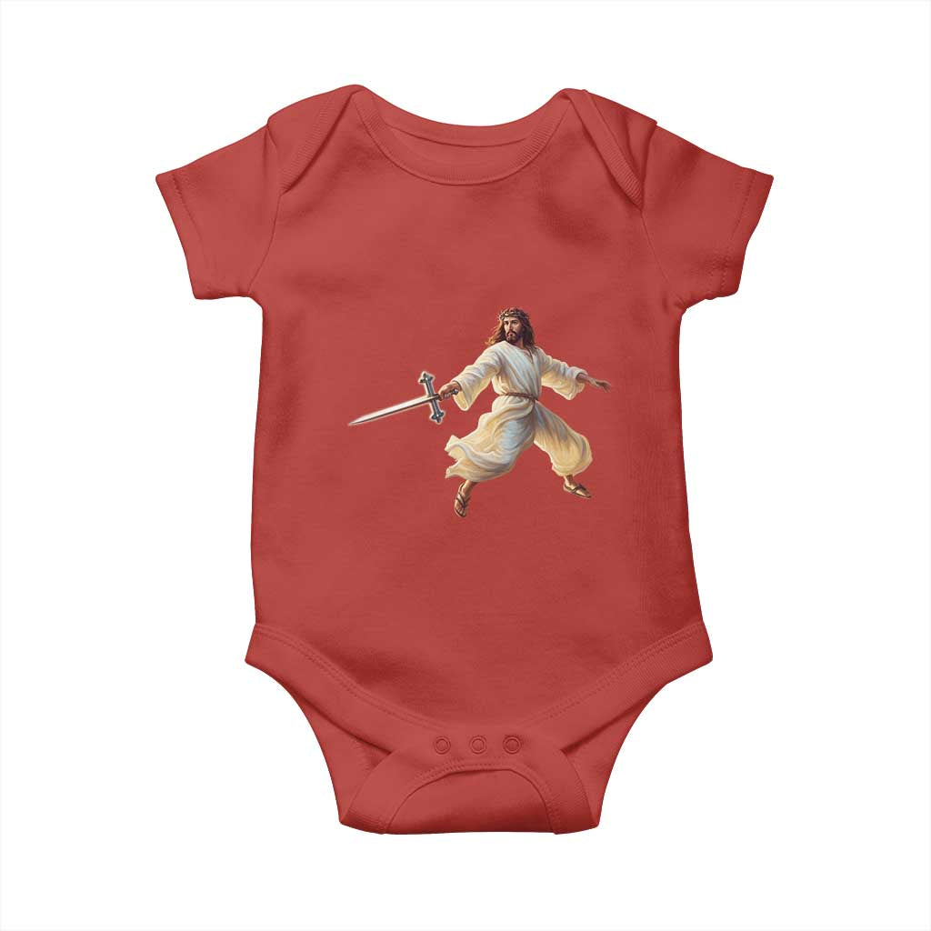 Funny Fencing Jesus Baby Onesie Combat Sport Christan Lover - Wonder Print Shop