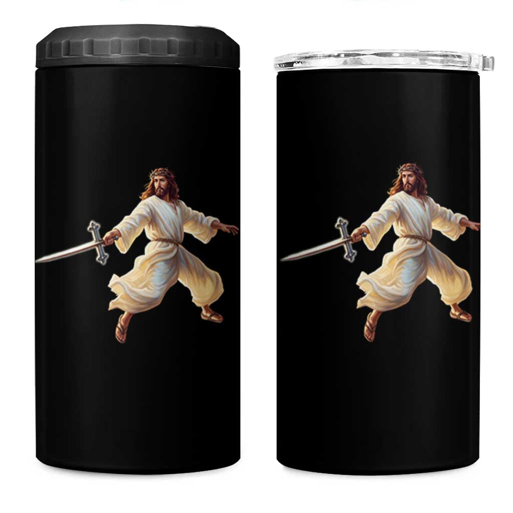 Funny Fencing Jesus 4 in 1 Can Cooler Tumbler Combat Sport Christan Lover