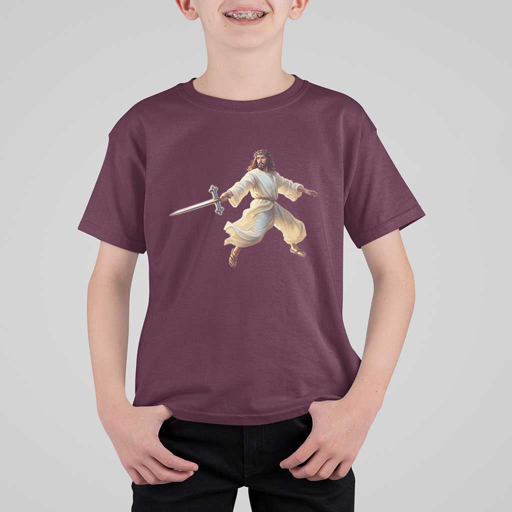 Funny Fencing Jesus T Shirt For Kid Combat Sport Christan Lover - Wonder Print Shop