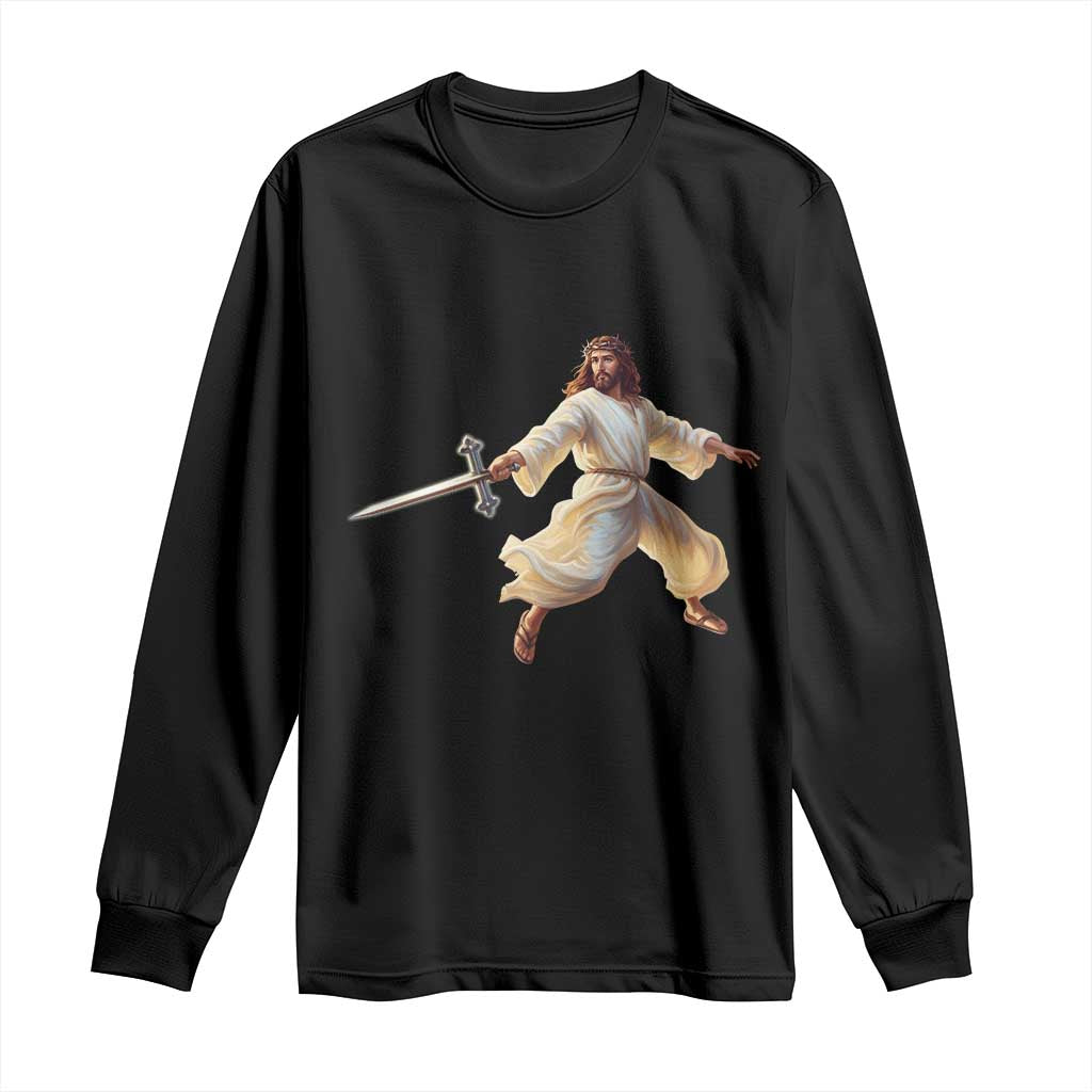 Funny Fencing Jesus Long Sleeve Shirt Combat Sport Christan Lover - Wonder Print Shop