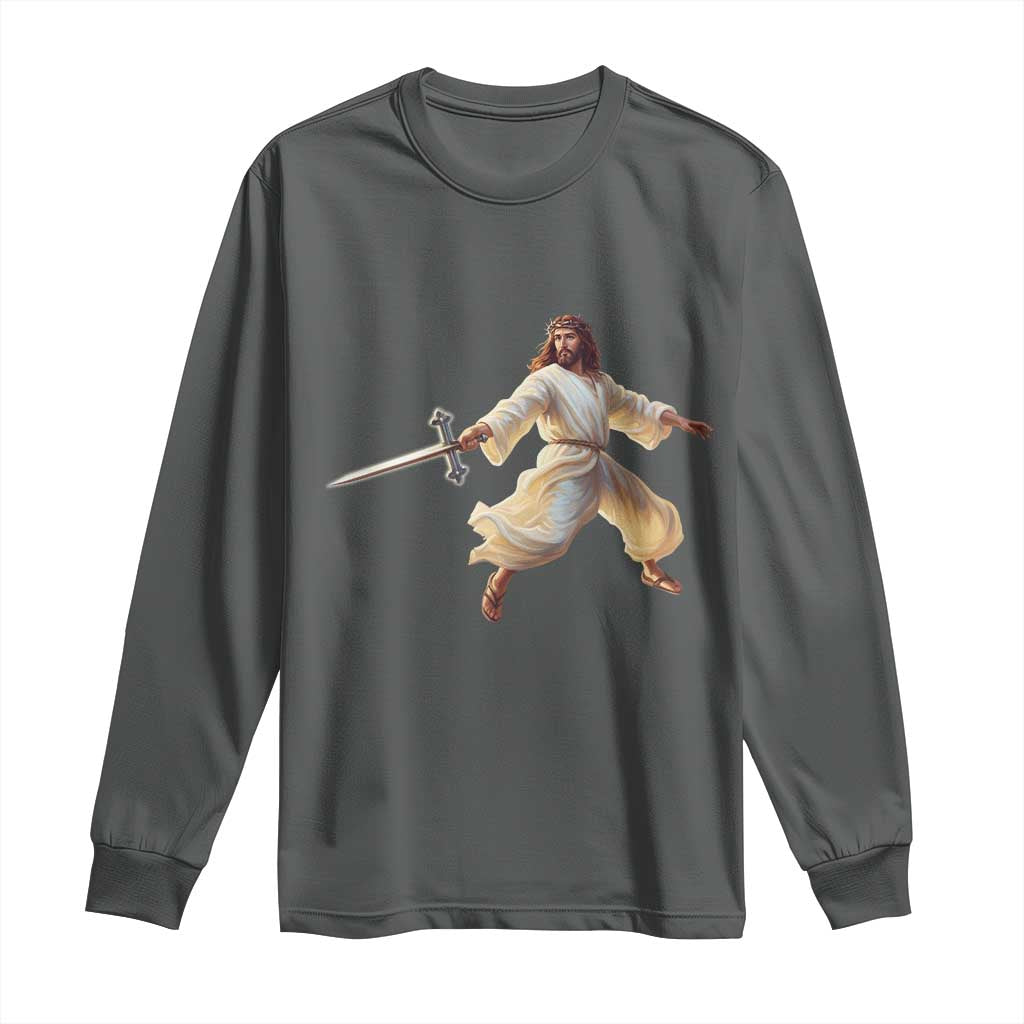 Funny Fencing Jesus Long Sleeve Shirt Combat Sport Christan Lover - Wonder Print Shop