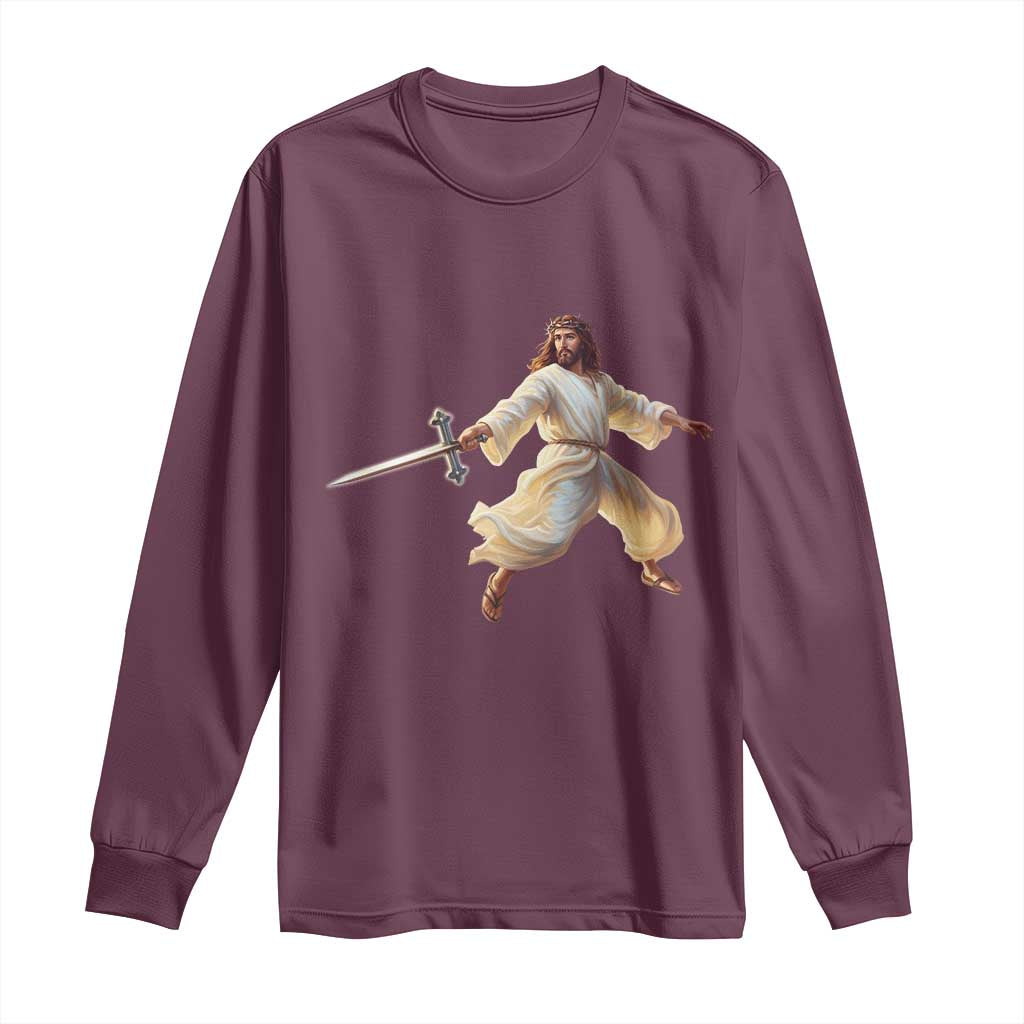Funny Fencing Jesus Long Sleeve Shirt Combat Sport Christan Lover - Wonder Print Shop