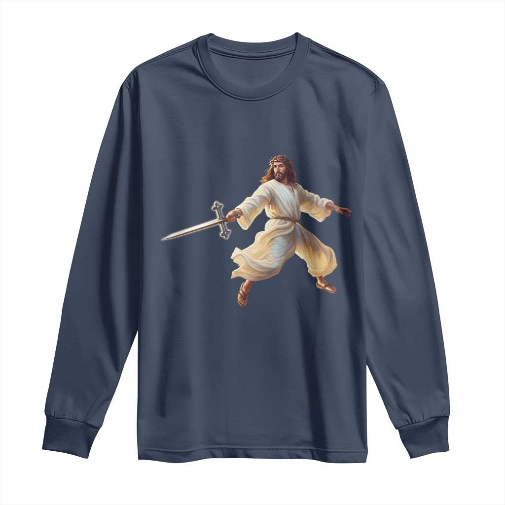 Funny Fencing Jesus Long Sleeve Shirt Combat Sport Christan Lover - Wonder Print Shop