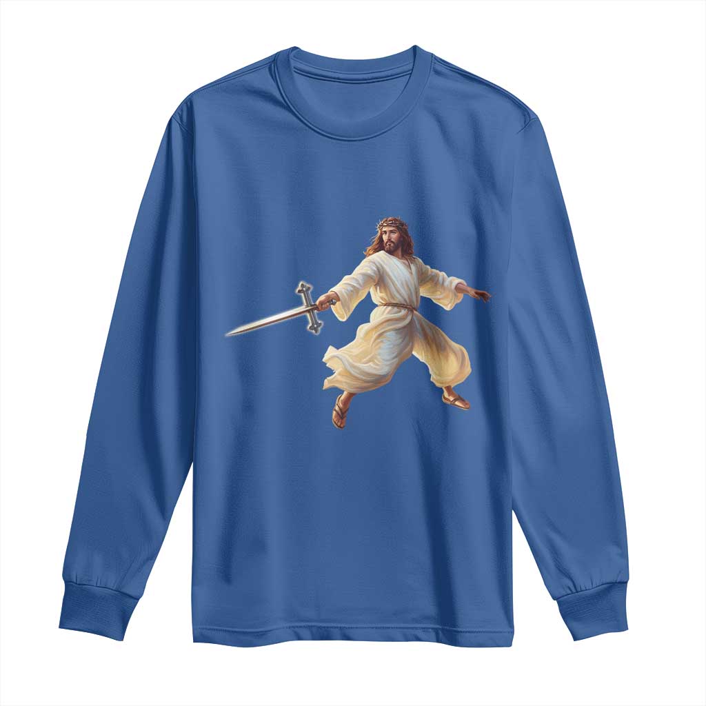 Funny Fencing Jesus Long Sleeve Shirt Combat Sport Christan Lover - Wonder Print Shop