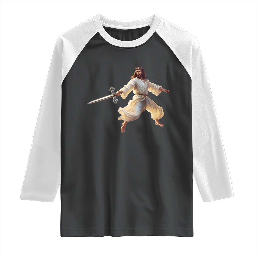 Funny Fencing Jesus Raglan Shirt Combat Sport Christan Lover - Wonder Print Shop