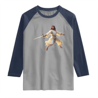Funny Fencing Jesus Raglan Shirt Combat Sport Christan Lover - Wonder Print Shop